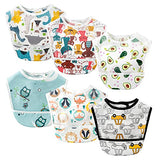 6 Pcs Baby Feeding Bibs Toddler Waterproof Bib Set with Crumb Catcher Pocket Infant Adjustable Baby Teething Bib Babies Food Bibs Keepsake Gift for Baby Shower Christmas New Year, 6-12 Months