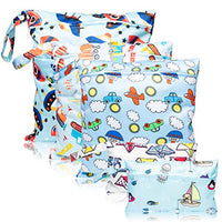 5Pcs Waterproof Reusable Wet Bag Diaper Baby Cloth Diaper Wet Dry Bags with 2 Zippered Pockets Travel Beach Pool Bag with Tank Rocket Ship Sailboats Pattern(3 Sizes)